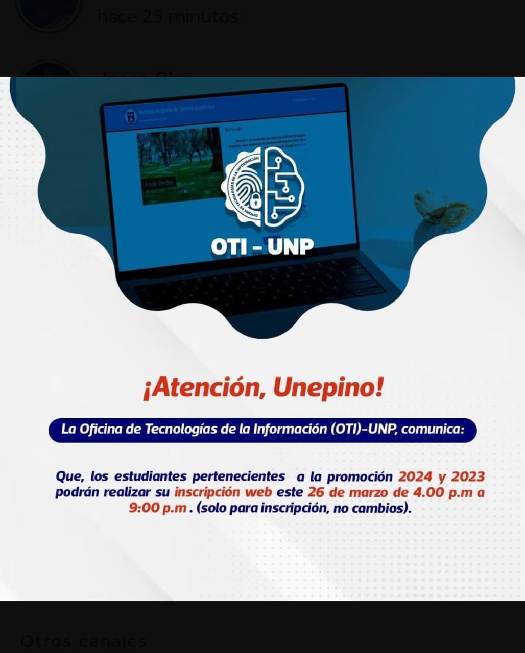 COMUNICADO IMPORTANTE – OTI UNP
