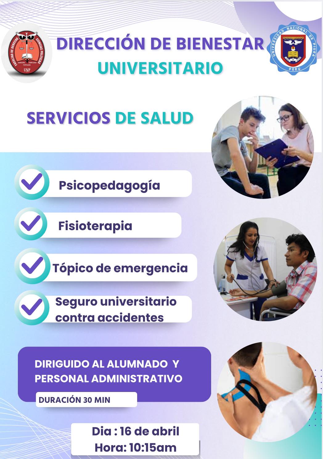 DIFUSIÓN DE SERVICIOS DE SALUD – BIENESTAR UNIVERSITARIO