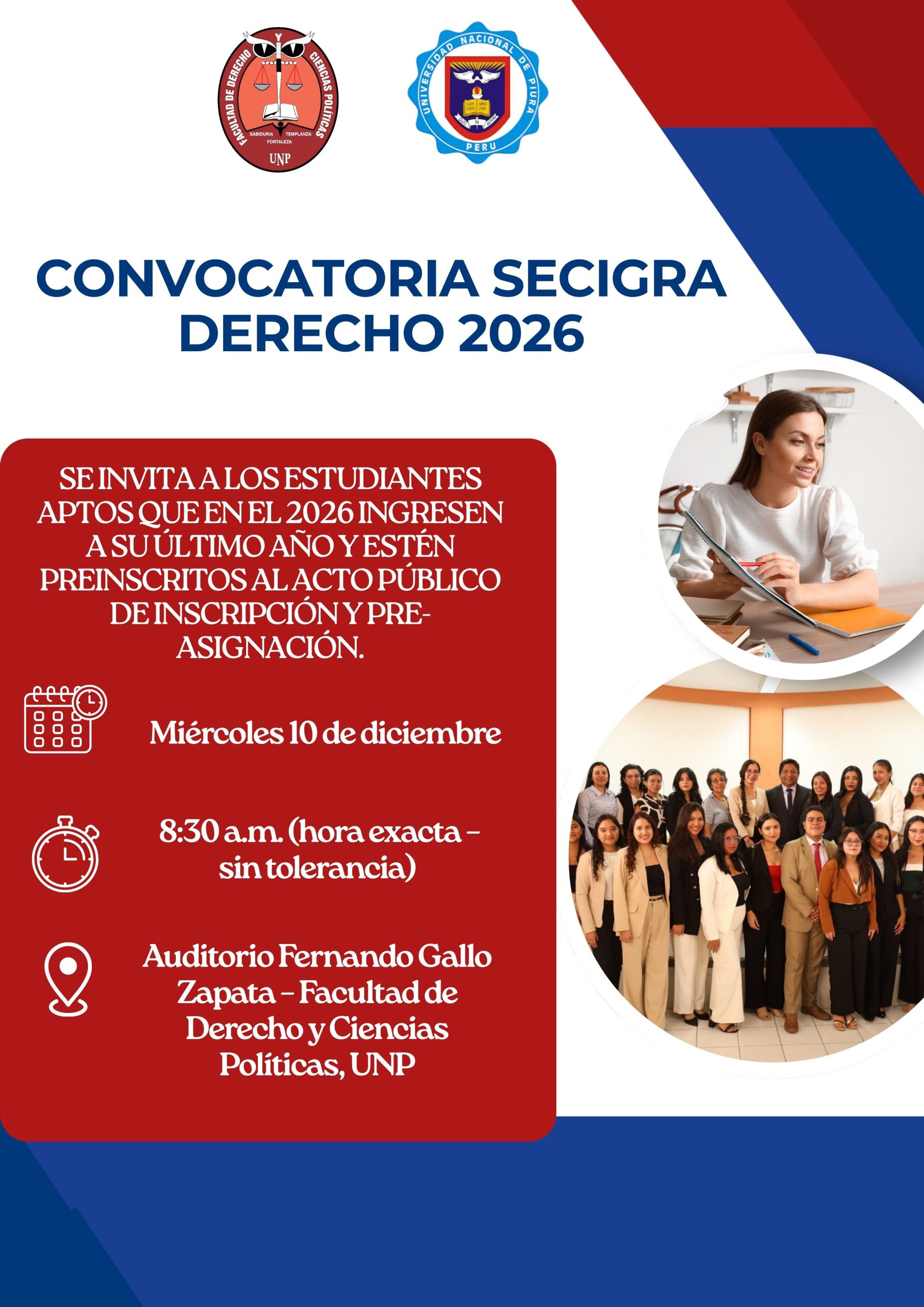 Convocatoria al Acto Público de Inscripción y Pre-asignación – Programa SECIGRA Derecho 2026