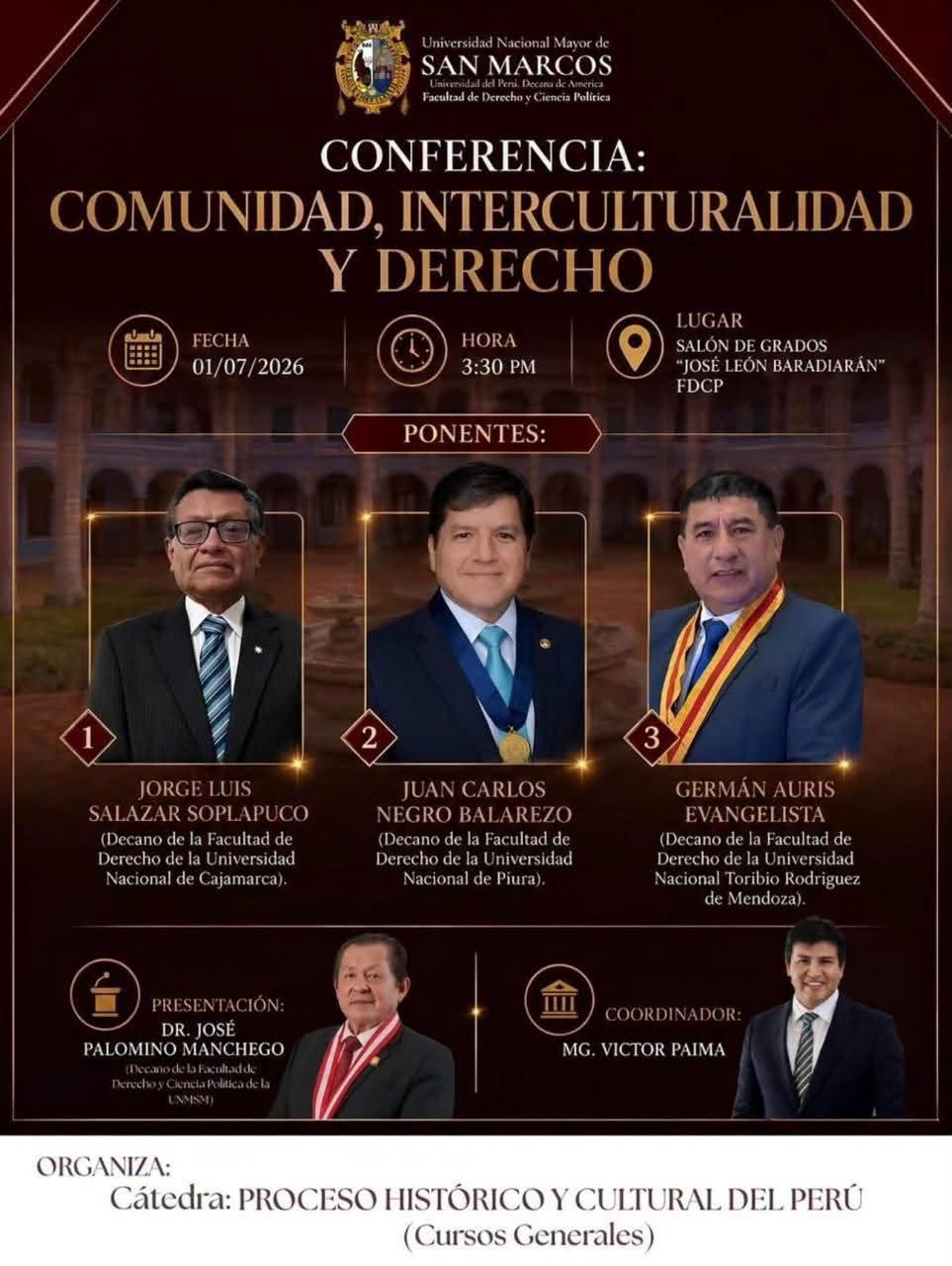 Nuestro Decano participará como ponente en importante conferencia académica organizada por la Universidad Nacional Mayor de San Marcos