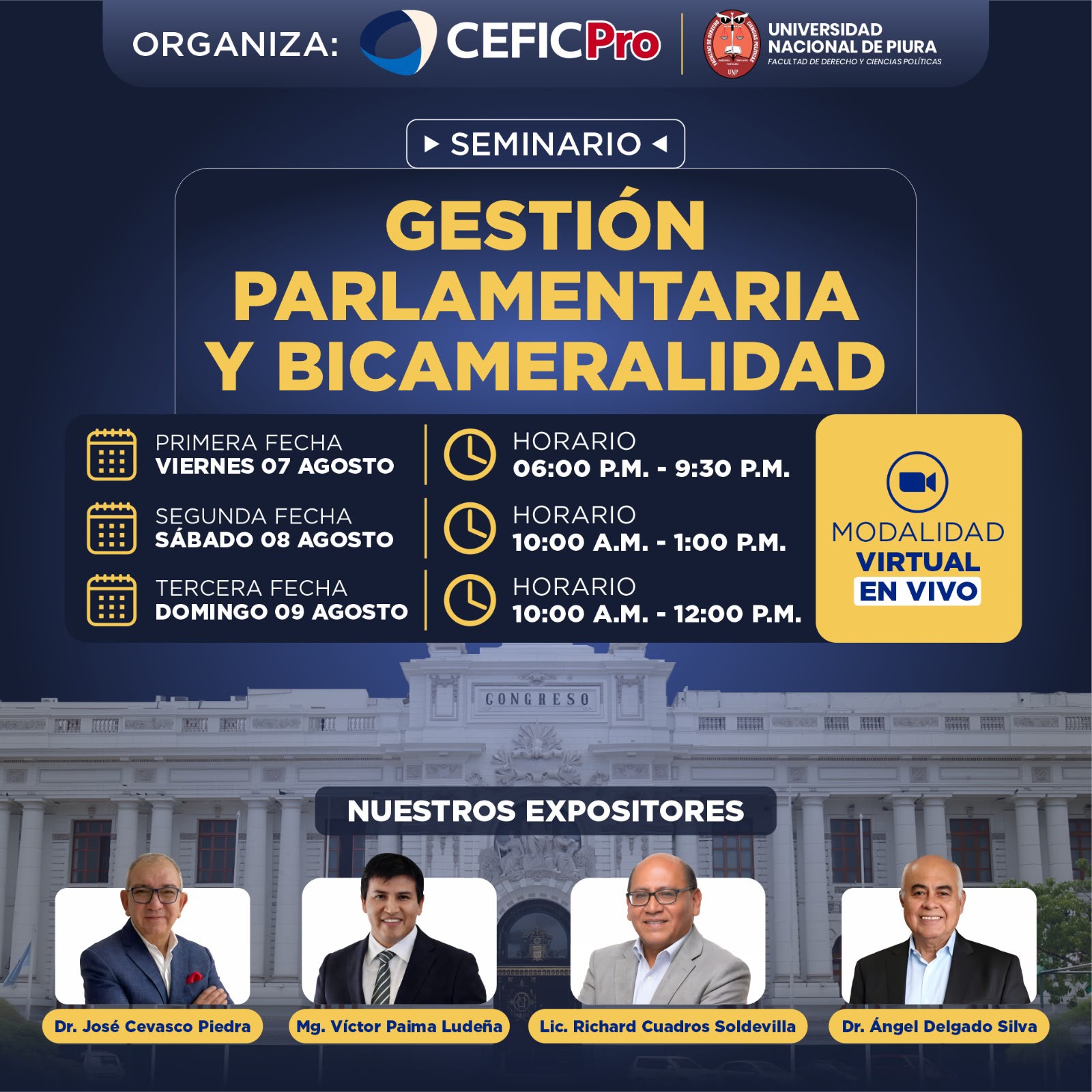 La Facultad de Derecho y Ciencias Políticas – UNP invita a participar en el Seminario «Gestión Parlamentaria y Bicameralidad»