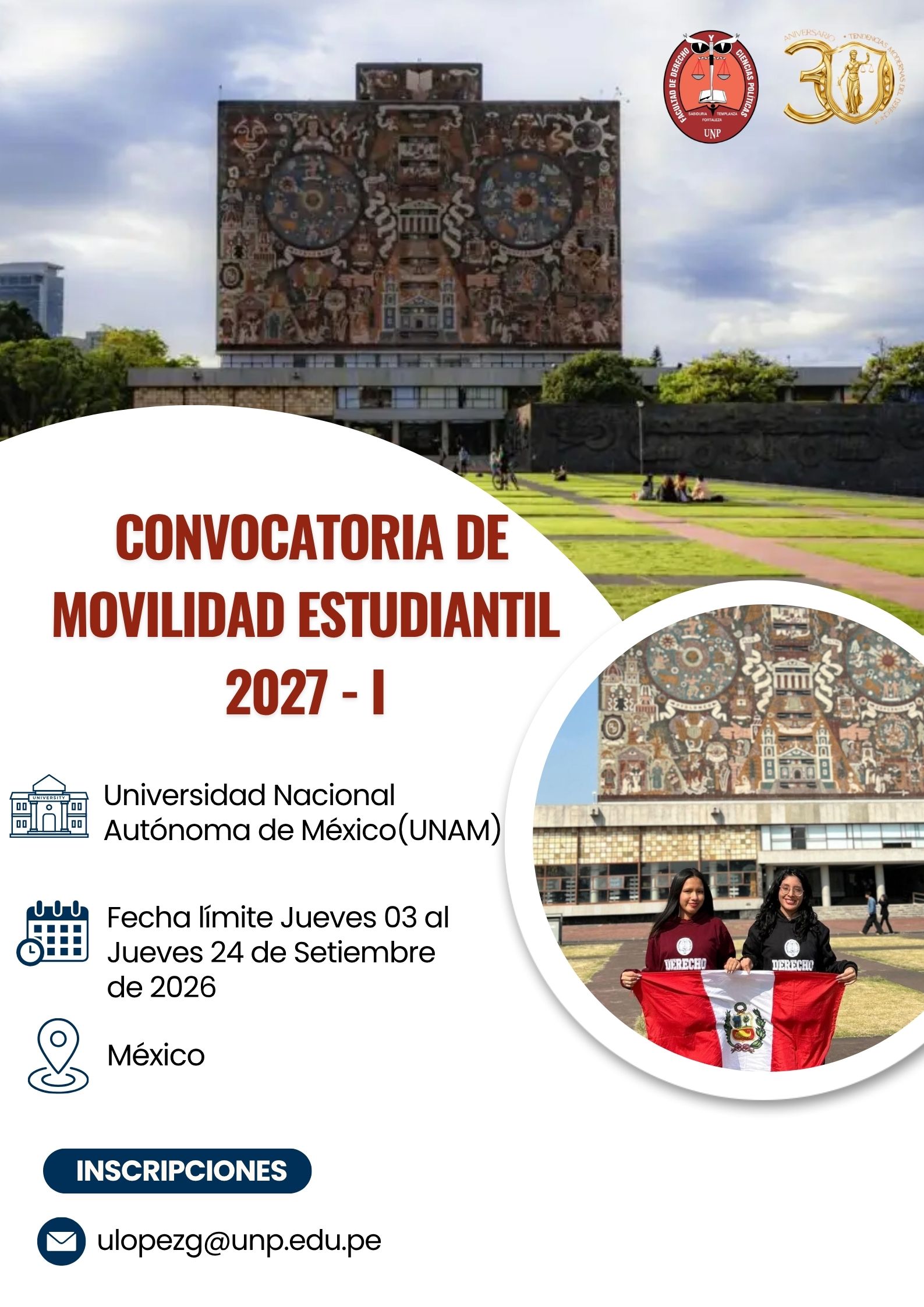 ¡OPORTUNIDAD DE MOVILIDAD ACADÉMICA INTERNACIONAL!