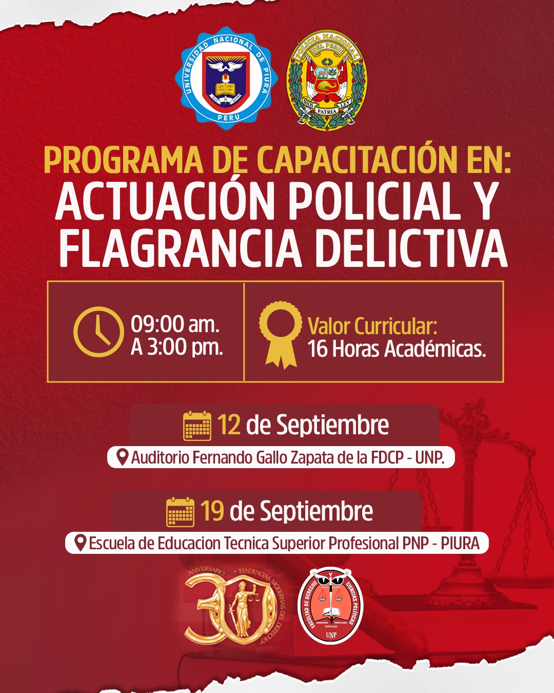 PROGRAMA DE CAPACITACIÓN EN ACTUACIÓN POLICIAL Y FLAGRANCIA DELICTIVA
