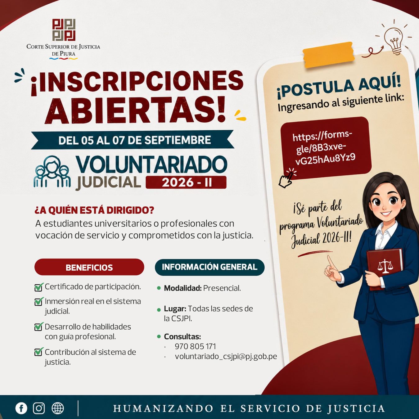 ¡INSCRIPCIONES ABIERTAS – VOLUNTARIADO JUDICIAL 2026-II!