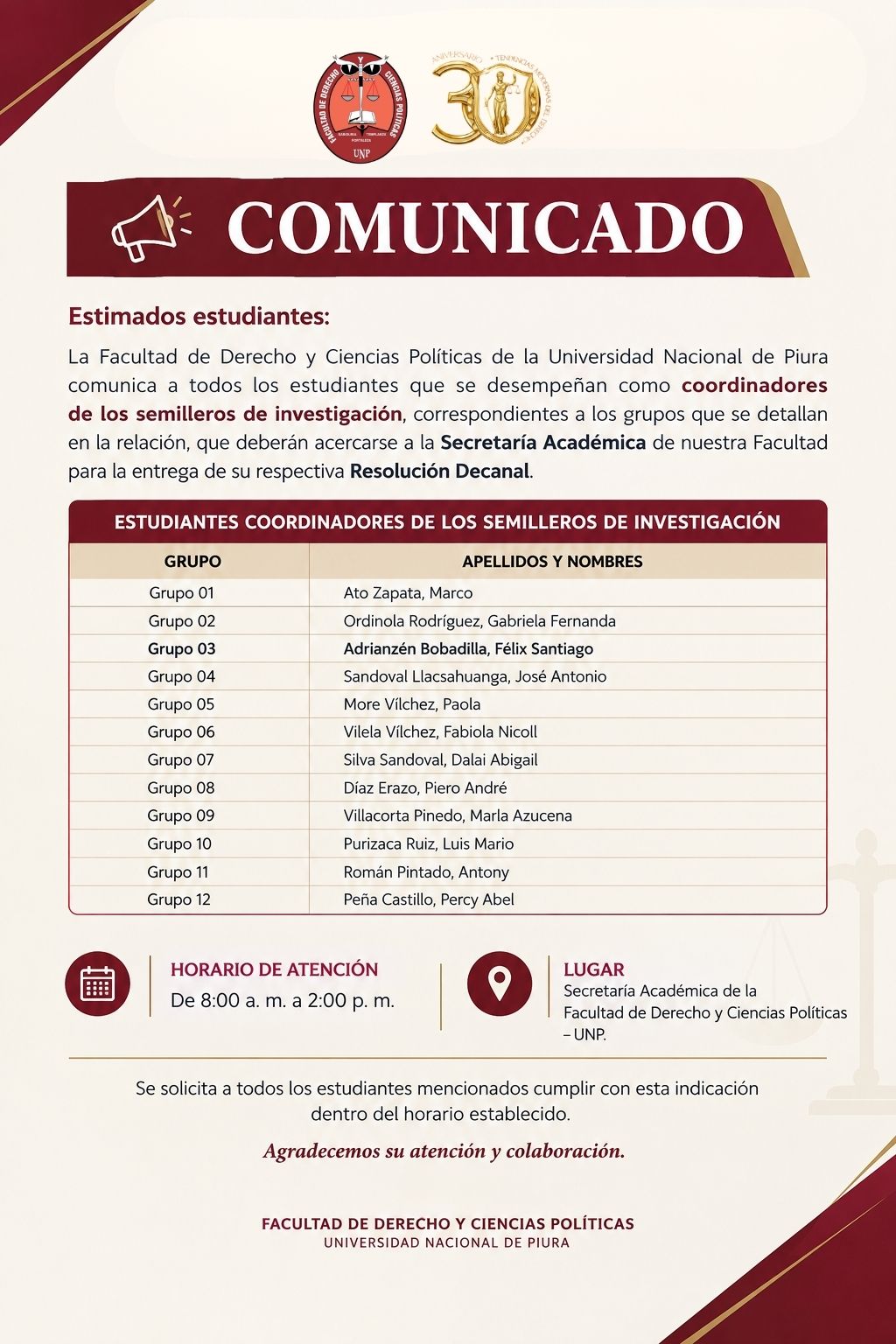 COMUNICADO | SEMILLEROS DE INVESTIGACIÓN